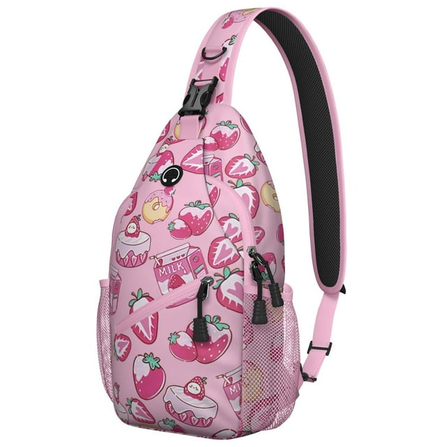 Lightweight Strawberry Lover Sling Backpack for Travel and Outdoor Use, Fresh Red Berry Print with Multi-Layer Storage, Ideal for Trendy Young People and Commuters