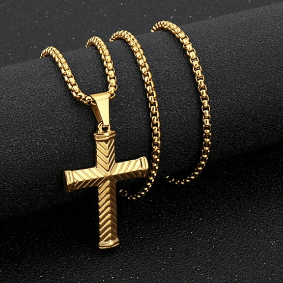 Fashion Men's Cast Cross Classic Pendants Punk Rock Prayer 14K Yellow Gold  Necklace Religious Wish Party Jewelry