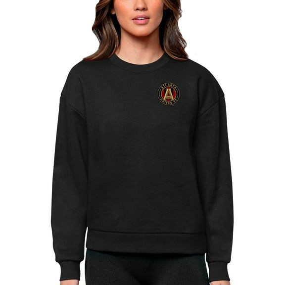 Women's Antigua Black Atlanta United FC Team Logo Victory Pullover Sweatshirt