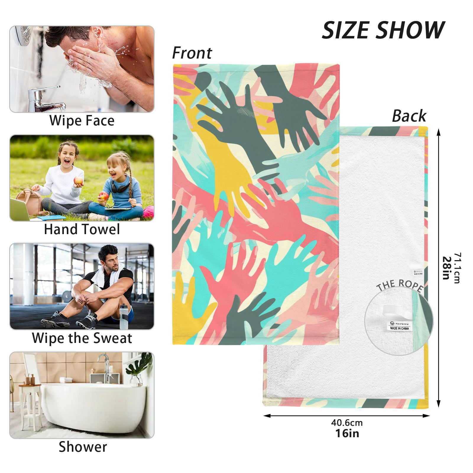 Colorful Abstract Hands Hand Towels Cotton Bath Towels Large Face Towels Absorbent for Bathroom 2 Packs