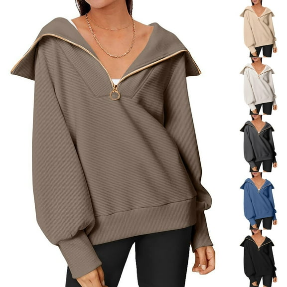 Womens Half Zip Oversized Sweatshirts Pullover Casual Long Sleeve Quarter Zip Sweatshirt 2023 Fall Fashion Trendy Y2K Clothes