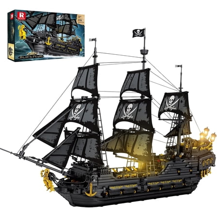Reobrix Pirate Ship Building Set with LED Lights,Large Black Pearl Ship Model 66036,Pirate Ship Sailboat Toy,Halloween Home Decor Birthday Gifts,Model Kits for Adult Boys Girls 14 （4304 PCS）