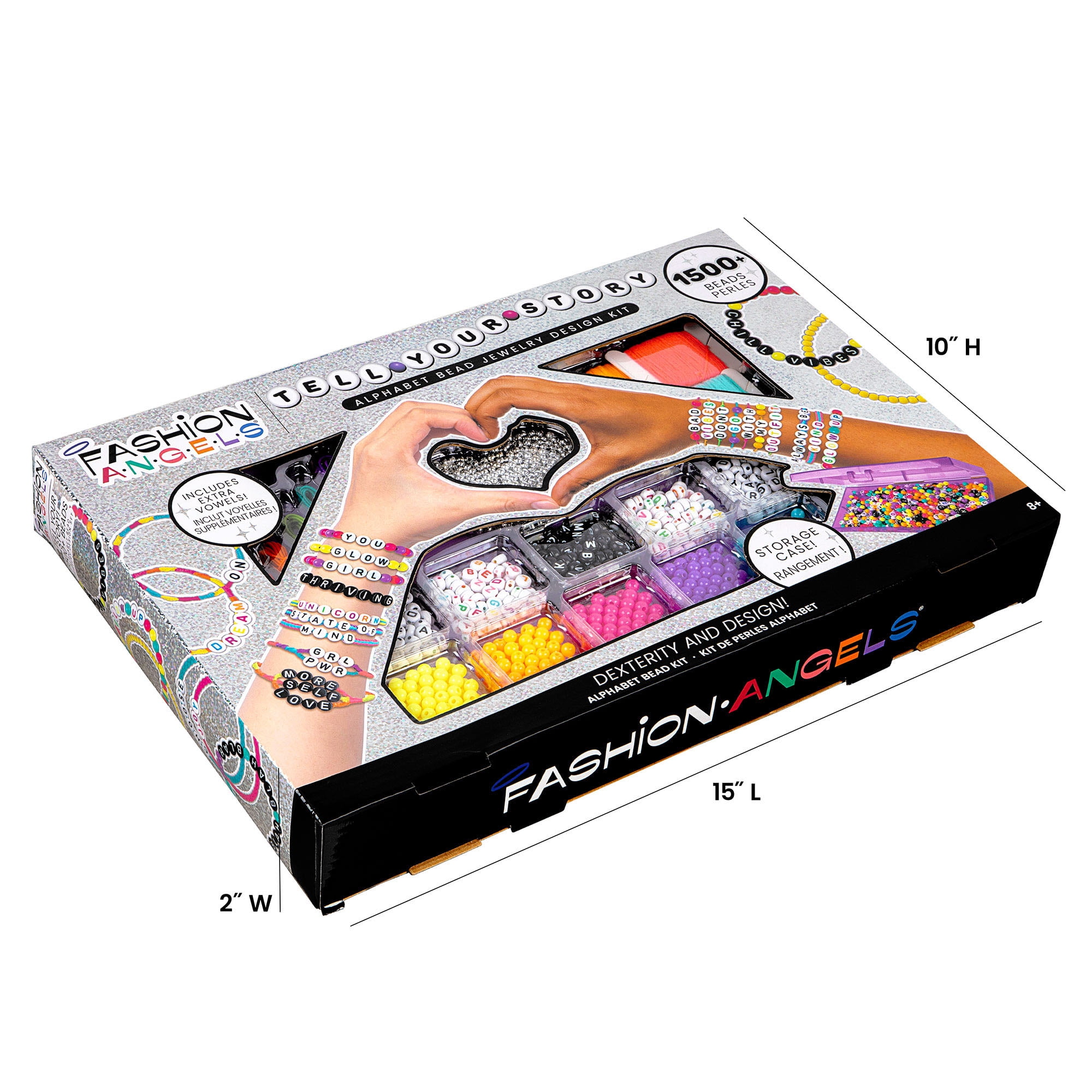 Fashion Angels: Jewelry Design Kit - Tell Your Story - Alphabet Beads, DIY Bracelet Making Set w/ Case, Design & Spell w/ 1500+ Beads, Girls-Kids 8+
