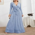 thumbnail image 2 of Womens Sequined Dress Long Sleeve Deep V Neck Party Dress Evening Prom Gown Flowy Maxi Long Dress, 2 of 7