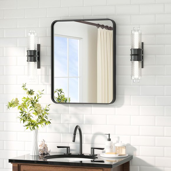 TETOTE Black Mirror 16 x 20 Matte Black Metal Framed Bathroom Mirror, Tempered Glass, Modern Farmhouse Wall Mounted Mirror for Decorative(Horizontal/Vertical)