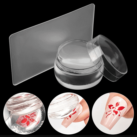 SELVORIA Nail Stamper French Tip Nail Stamp Double Sided Clear Nail Art Stamper Jelly With Scraper, Soft Silicone Stamper Printer DIY French Tip Nail Stamping Manicure Tool