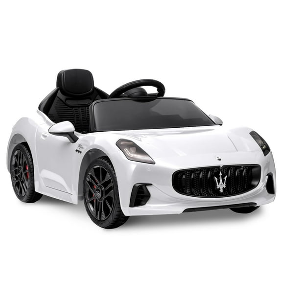 Ride On Car Licensed Maserati GranCabrio, 12V Powered Motorized Car for Children with Remote Control, Kids Ride On Toy Car with Spring Suspension, Bright Lights, 4 Wheel Electric Vehicle, White