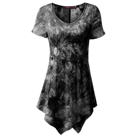 Ladies Tunic Tops with Asymmetrical Hem Doublju Doublju Womens Short Sleeve Scoop Neck Tie Dye 