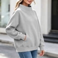 thumbnail image 6 of Horkkom Mock Neck Sweatshirt Trendy Casual Long Sleeve Tops Solid Color Fall Winter Sweatshirts with Pockets S, 6 of 8