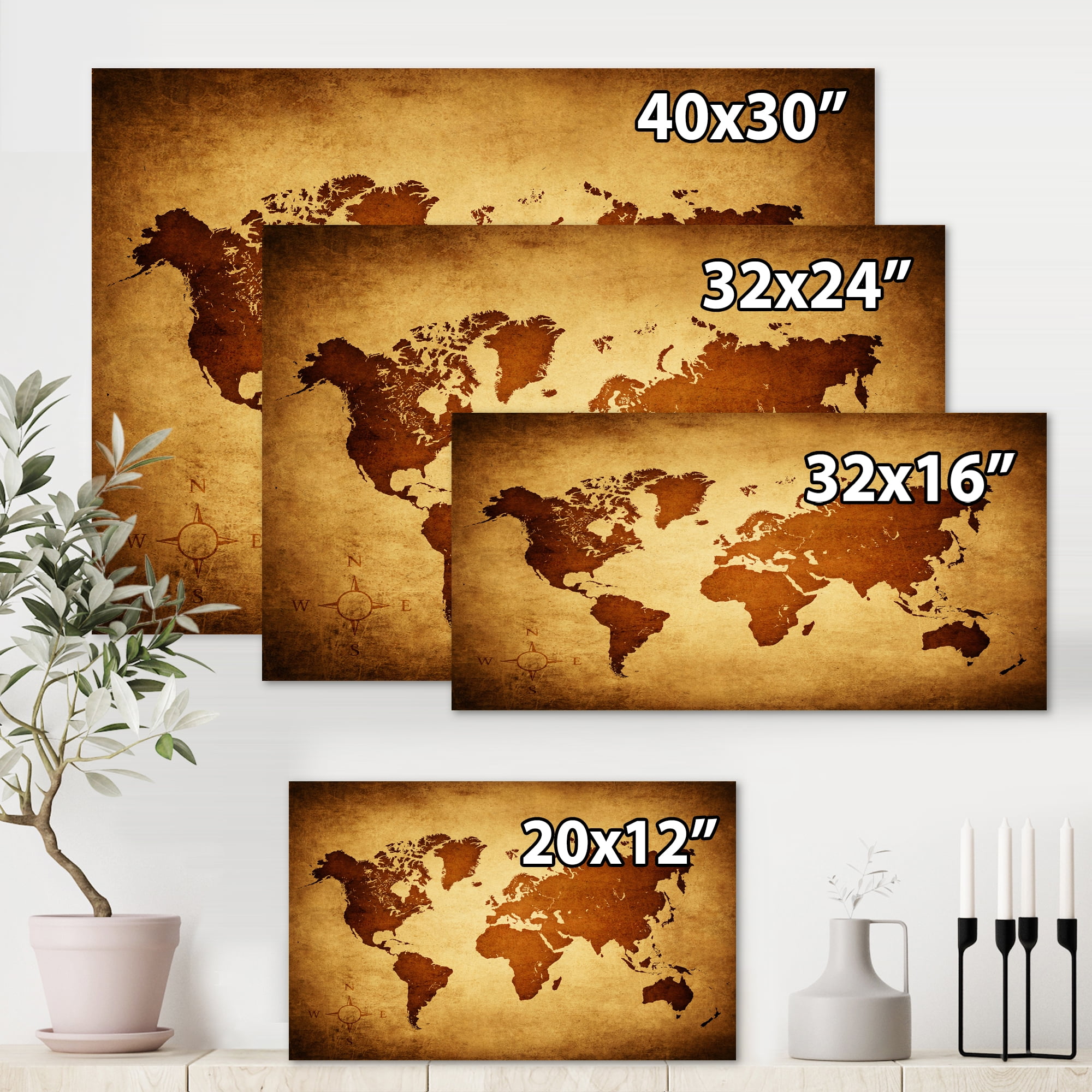 Designart ' Ancient World Map VI ' Vintage Canvas Wall Art Print