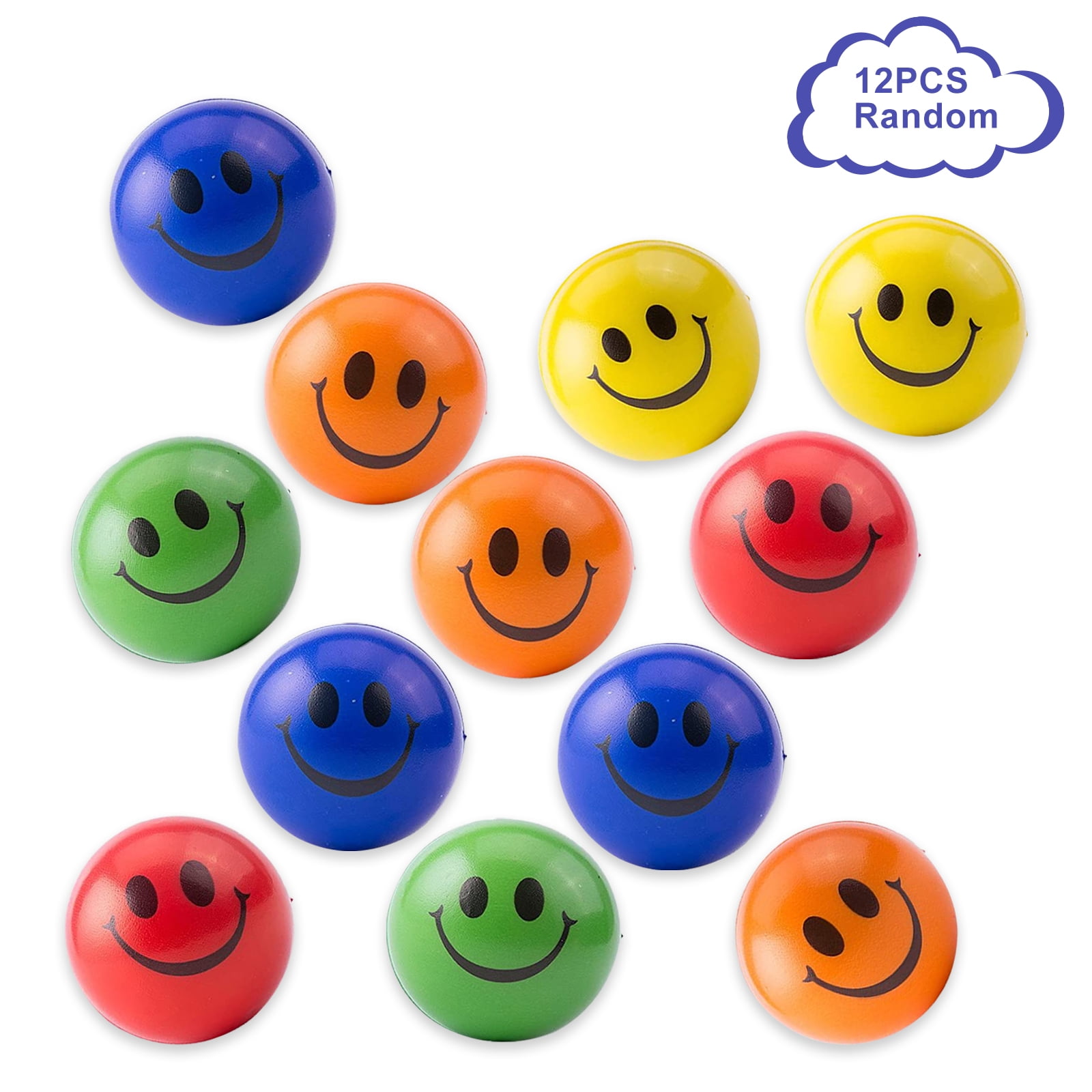 4 SMILE SMILEY FACE STRESS RELIEF BALLS 2" FOAM HAND THERAPY SQUEEZE TOY BALL 