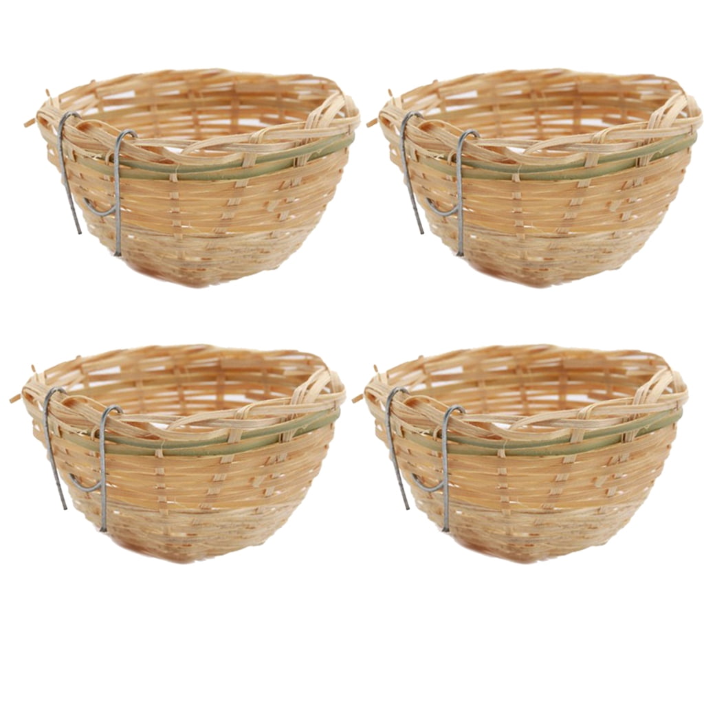 FashionCha 4x Bamboo Canary Nest Bird Breeding Hatch Cage Small Parrot Rest Caves with Hook