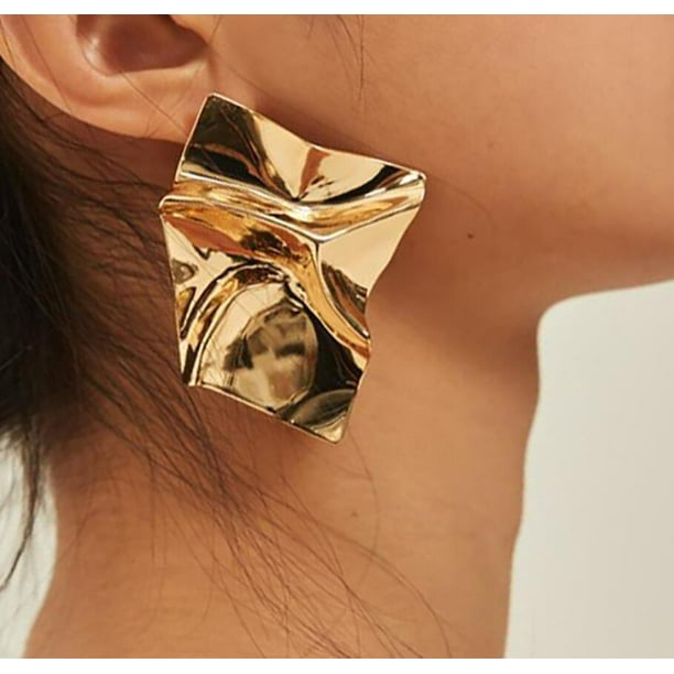 Big Square Metal Earrings For Women Golden Model Show Drop Earring
