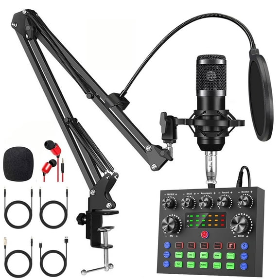 Podcast Equipment Bundle, Recording Studio Package with Podcast Microphone and Voice Changer, Live Sound Card - Audio Interface for Laptop Computer Vlog Living Broadcast Live Streaming YouTube TikTok