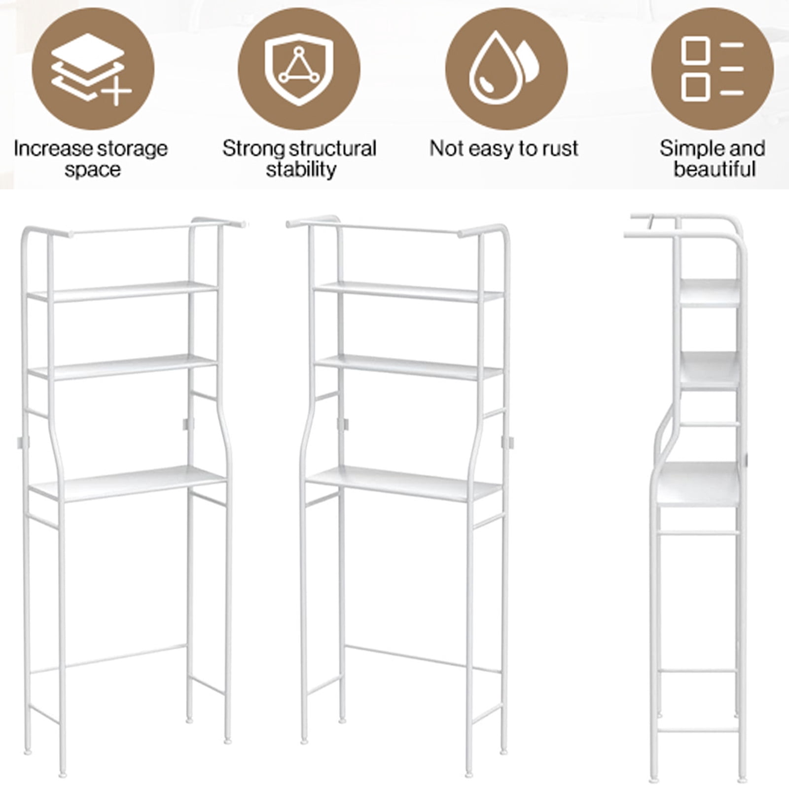 SUSUZI Over the Toilet Storage Rack 3-Tier Bathroom Organizer Shelf Metal Bath Shelves Freestanding Above Toilet Stand for Bathroom Laundry, White