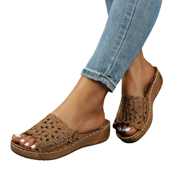 IUJSOY Womens Sandals Boho Flower Slide Sandals Comfortable Wedges Heels Casual Summer Slippers