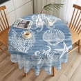 thumbnail image 3 of Blue Coastal Round Tablecloth 60 inches Nautical Starfish Octopus Coral Summer Waterproof Oil-Proof Table Cloth Round Table Cover for Holiday Party Picnic Dinner Decor Indoor and Outdoor Use, 3 of 9