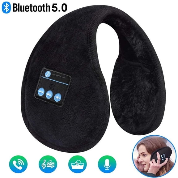 Black Bluetooth Ear Muffs,Winter Ear Warmers with Soft Plush Padding, Foldable Wireless Music Earmuffs with Builtin Microphone for Jogging,Hiking, Skating,Gifts skiing headphones ear muffs for winter
