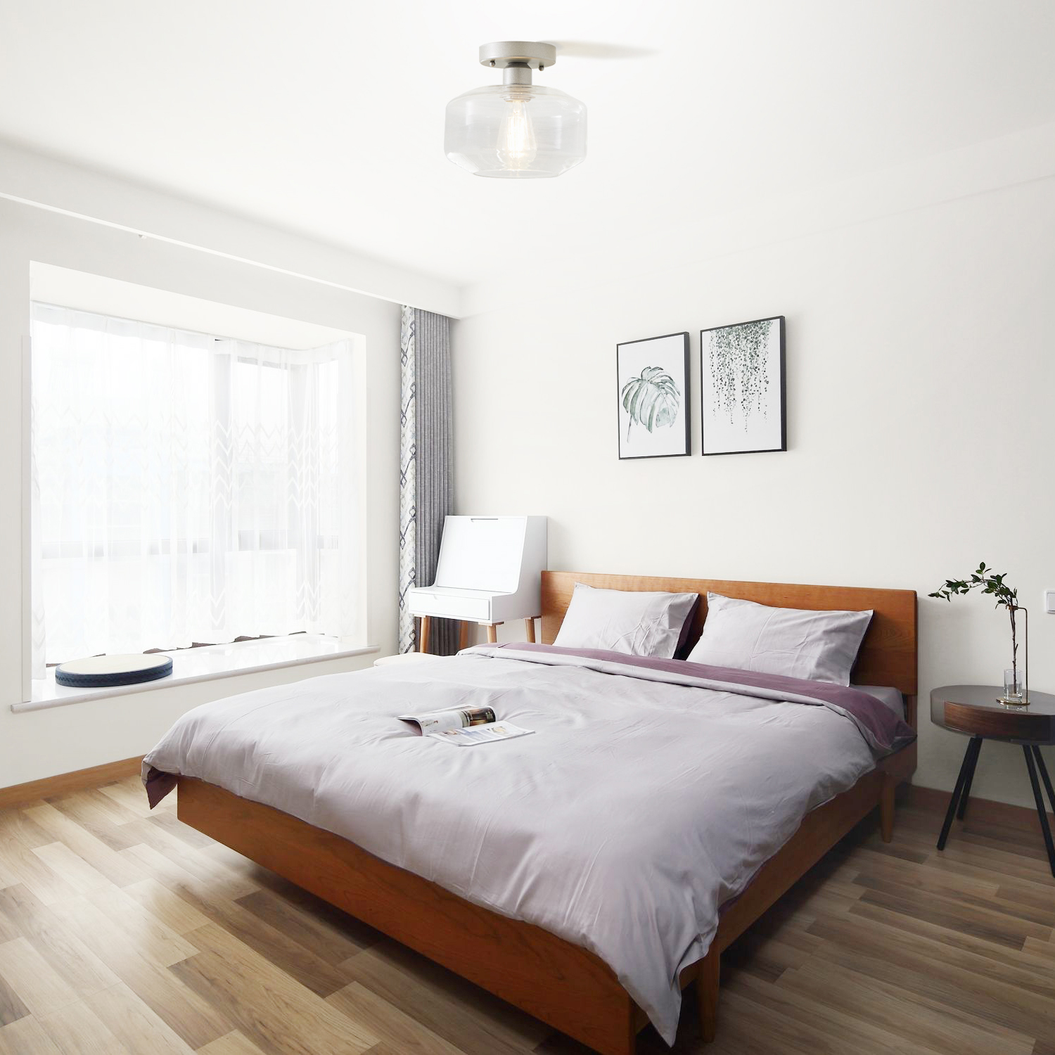 Better Homes &Gardens 8.66in LED Ceiling Light, 40w Dimmble Filament Bulb, Semi Flushed Satin Nickle