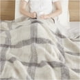 thumbnail image 3 of JERFIT Plaid Sherpa Fleece Throw Blanket, Reversible Faux Mohair to Sherpa, Soft Cozy Lightweight Throw for Couch, Bed, Sofa, All Season Home Decor, Machine Washable, 50x60 Inches, Natural, 3 of 3