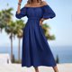 thumbnail image 3 of Gibobby Vestido casual de punto para mujer Vestidos casuales de verano para mujer Color sólido Hombro Escote cuadrado Vestido oscilante Vestido de playa infor(Azul,G), 3 of 5