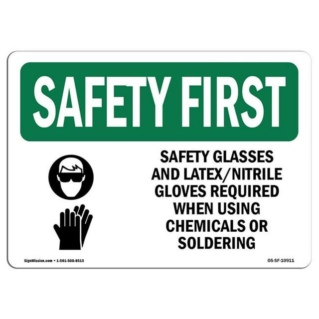 SignMission OS-SF-D-35-L-10911 Premier Panneau de Sécurité OSHA - Lunettes de Sécurité & Nitrile Latex avec Symbole