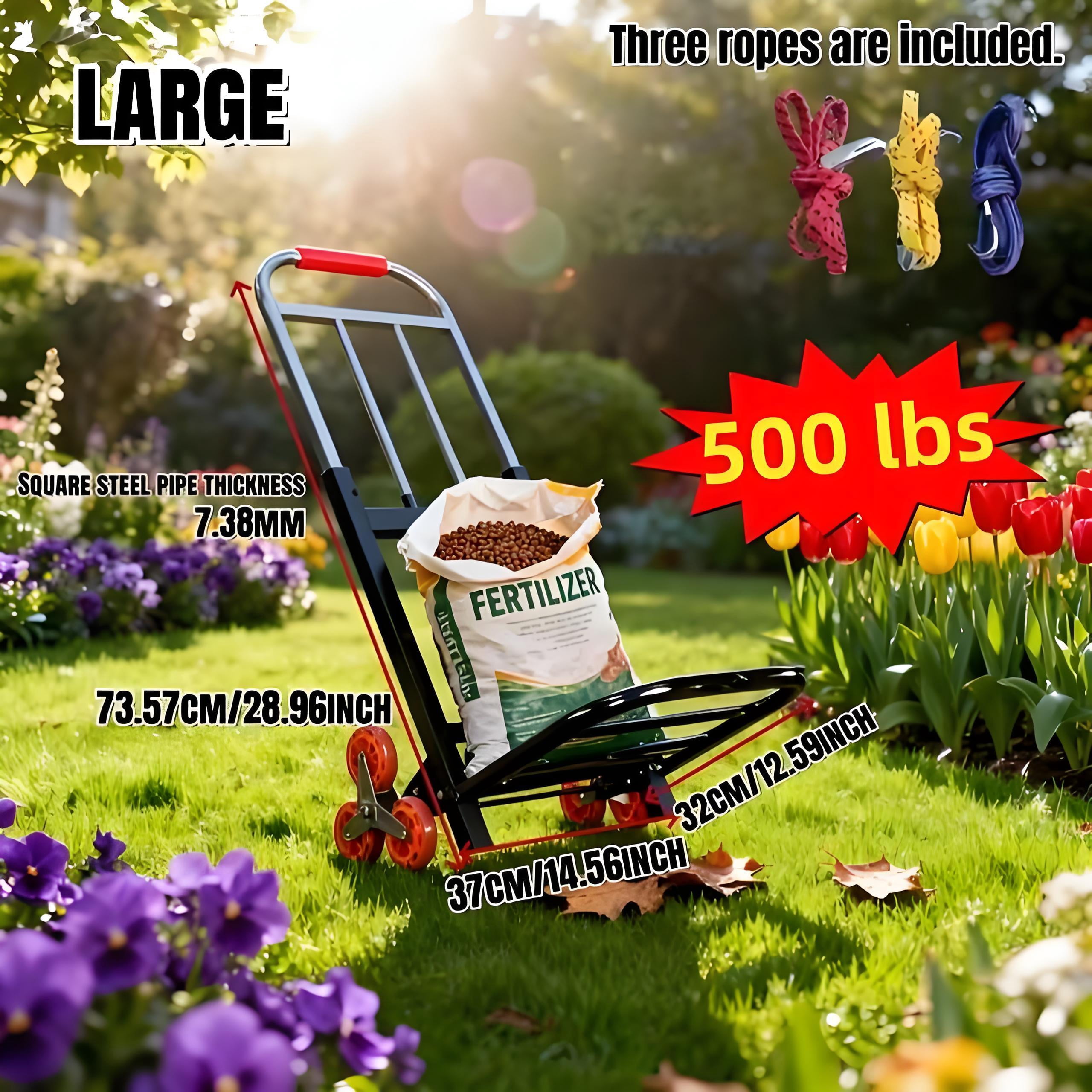 Howcool Heavy Duty Folding Garden Hand Cart with Stair Climbing Wheels, 500 LBS Capacity Compact Utility Trolley for Home Warehouse Grocery（Large Size）