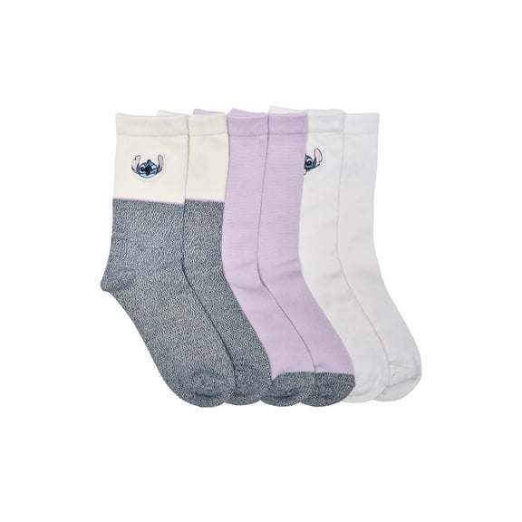 Disney Stitch Women's' 3-Pack Crew Socks, Shoe Size 4-10