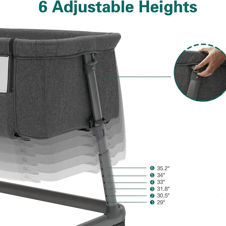 Pamo Babe Unisex Infant Bedside Sleeper Bassinet with Wheels and Folding Frame for Newborn Grey