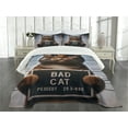 thumbnail image 3 of Ambesonne Cat Quilted Bedspread Set 3 Pcs, Whimsical Bad Kitty Mug Shot, Queen Size, Umber and Pale Blue Grey, 3 of 5