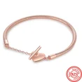 thumbnail image 3 of New Sterling Silver Crown Heart T-Bar Padlock Shiny Clasp Snake Chain Rose Gold Charms Bracelet DIY Making Luxury Jewelry, 3 of 6