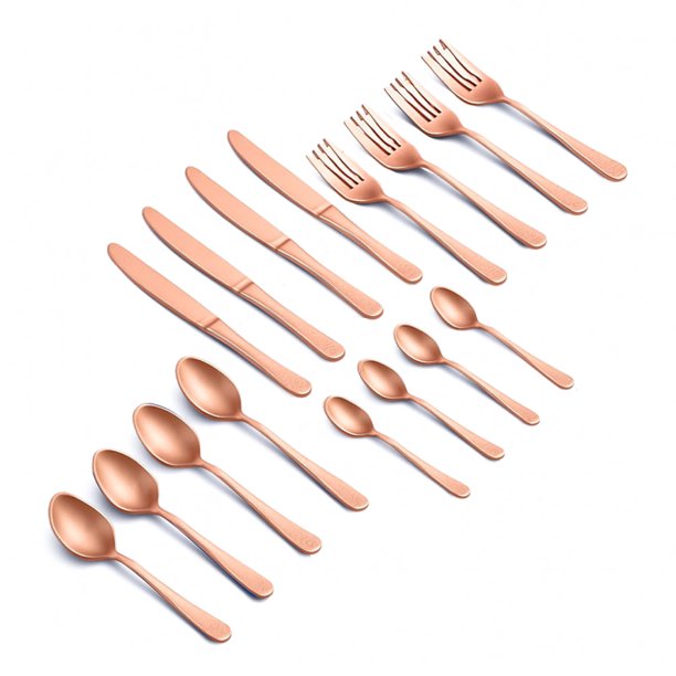 Set de Cubiertos Ideen de Acero Inoxidable, resistente a la corrosión y al desgaste. Color Dorado Rosado para 4 personas - 16 piezas