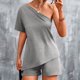 thumbnail image 4 of Moda para mujer Color sólido Verano 2 piezas Hombros inclinados irregulares Casual Sexy Tops Conjuntos de pantalones cortos Pompotops  ulkah937365, 4 of 7