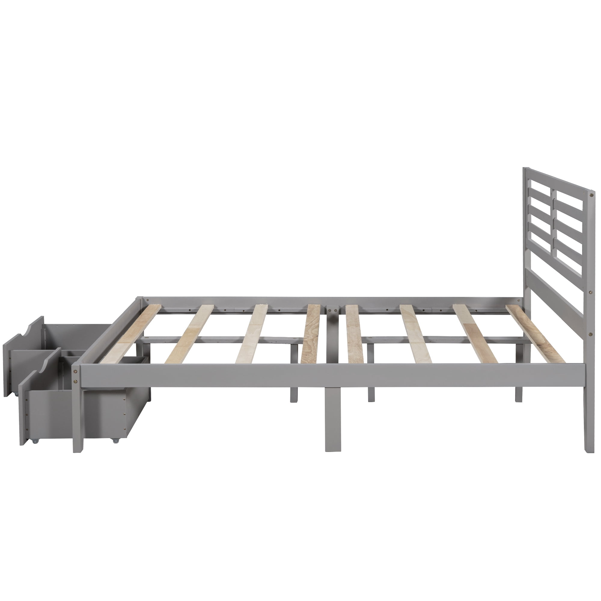Lowestbest Wooden Full Platform Bed with Drawer, Modern Bedroom Furniture in Gray Lowestbest Wooden Full Platform Bed with Drawer, Modern Bedroom Furniture in Gray