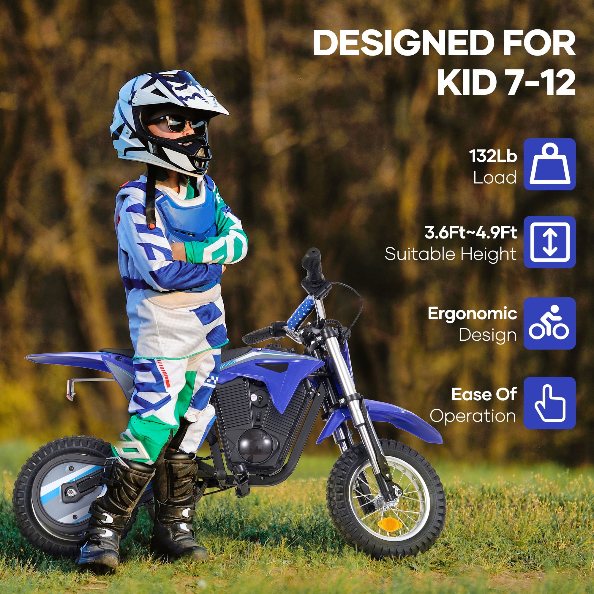 Naipo  Electric Dirt Bike with 36V 6Ah Lithium Battery , 300W Brushless Motor,14MPH & 3-Speed Modes Motorcycle  for Kids  Height 3.6-4.9Ft