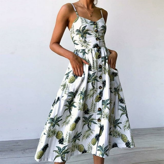 AMERTEER Robes à Imprimé Floral pour Femmes Été Aguichant Col en V Robe Longue Élégante Décontractée Sans Manches Dos Nu Robe de Soirée
