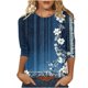thumbnail image 1 of Tops de Verano 3/4 Mangas para Mujeres 2025 Impresa Camiseta Blusa Cuello Redondo Primavera Y Verano Top, 1 of 5