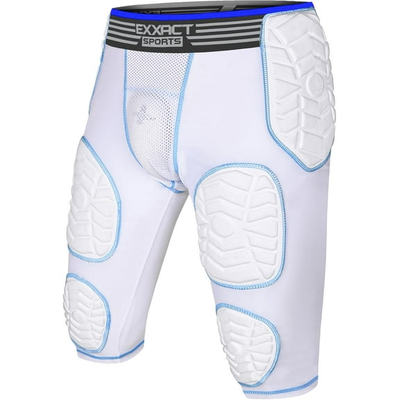 Exxact Sports Combat 7-Pad Youth Football Girdle with Cup Pocket, Padded Compression Shorts with Integrated Pads, Boys Girdle Football (YS, White Combat)