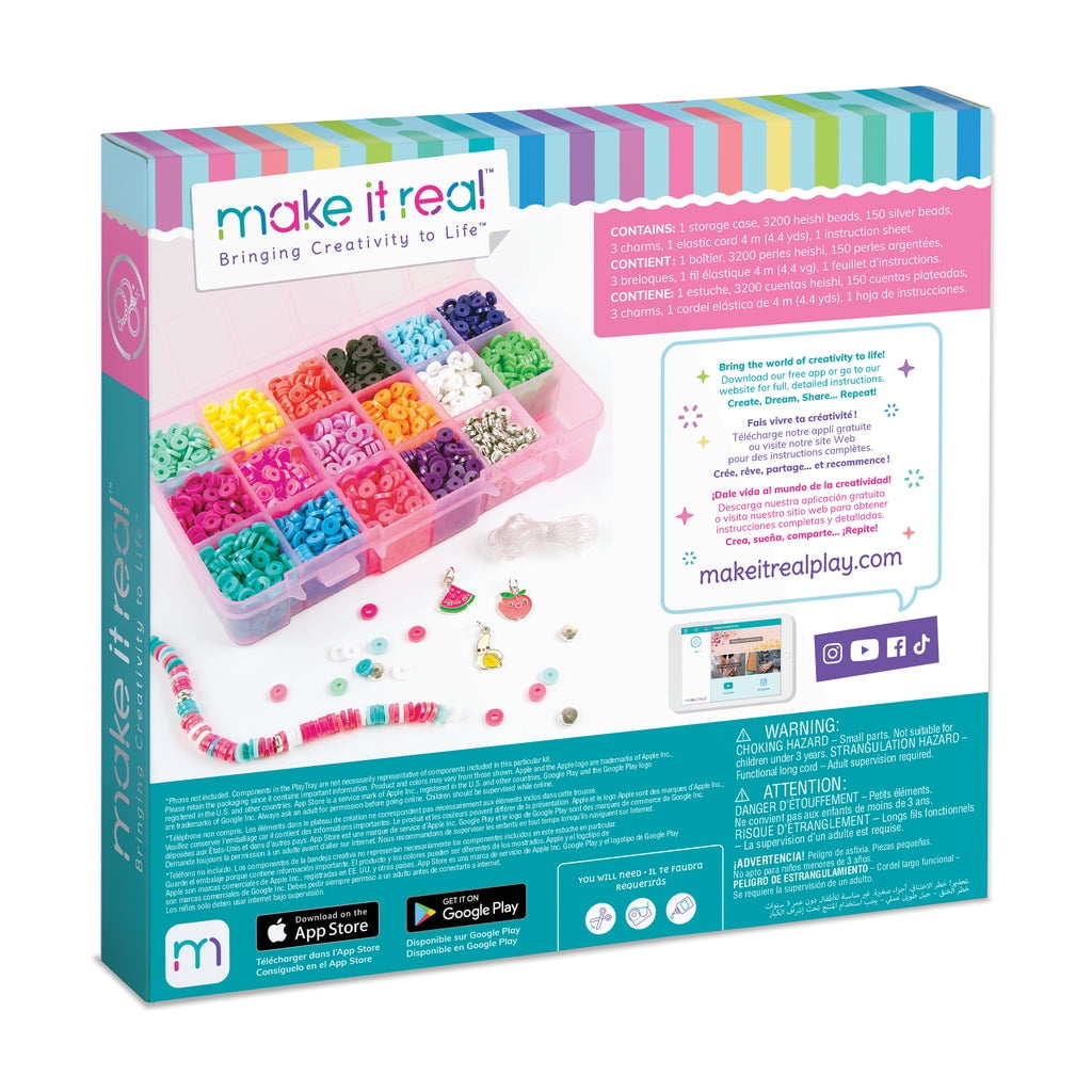 Make It Real Heishi Bead Storage Square Box, DIY Jewelry Kit, 3356 Pieces, Ages 8 +