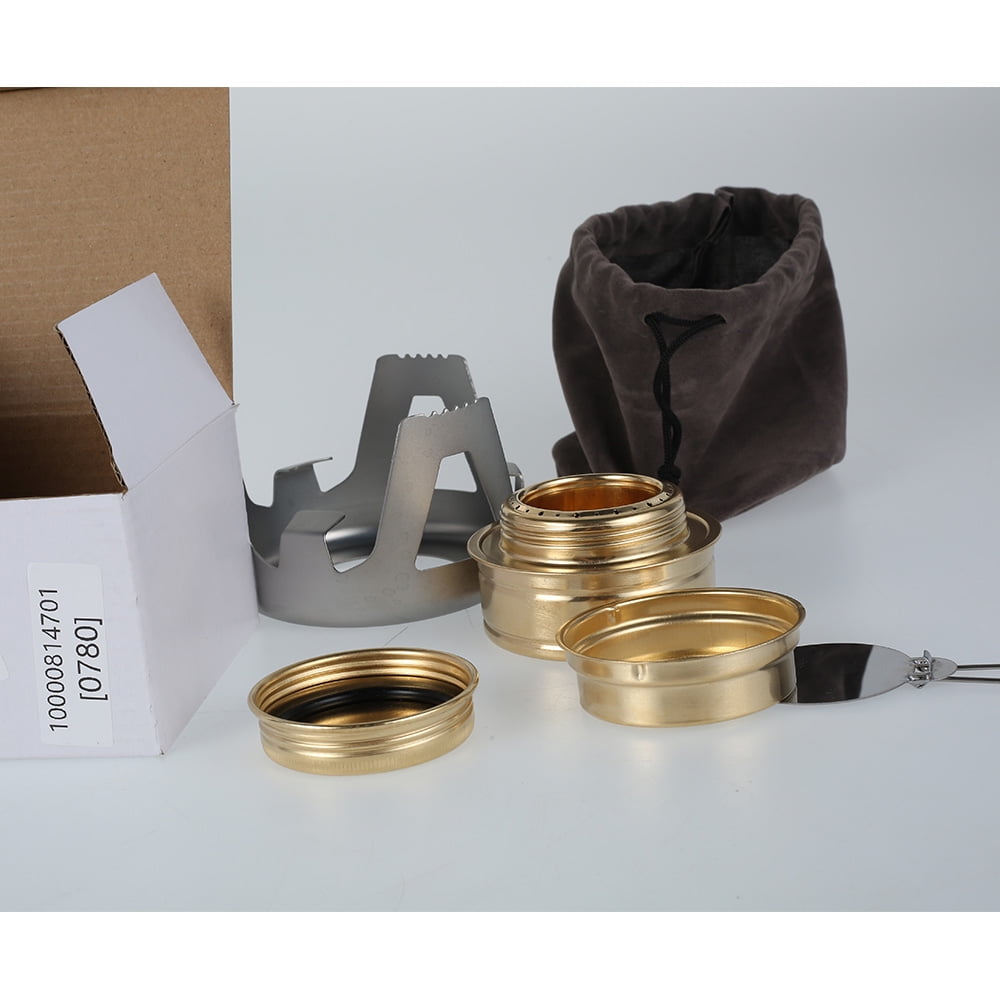 Portable Alcohol Stove Outdoor Picnic Stove Mini Alcohol Stove for Backpacking, Lightweight Brass Spirit Burner with Aluminium Stand for Camping Hiking