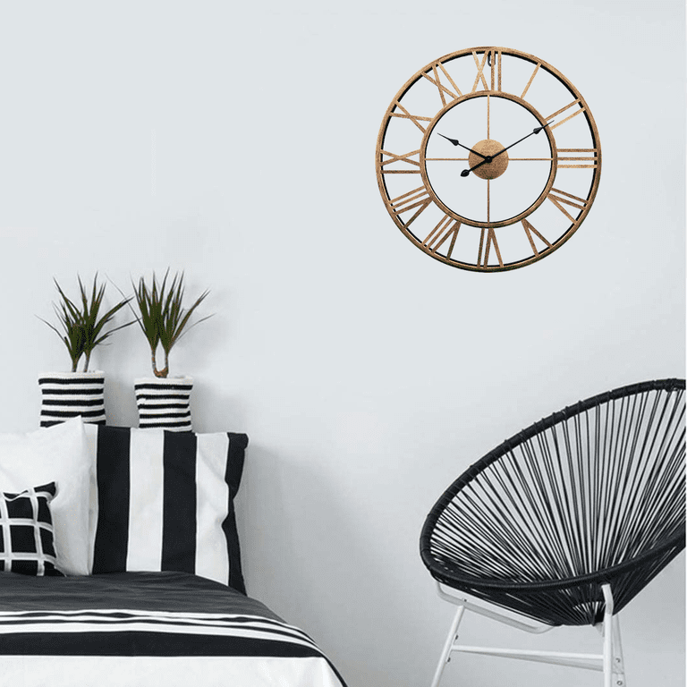 DOITOOL Starburst Modern Wall Clock - 14.7 Inch Round, Gold & Wood, Battery Operated