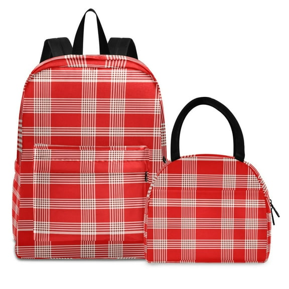 ALAZA Backpack Set Red Tartan Checkered Elementary School Bags Student BookBag with Lunch Bag