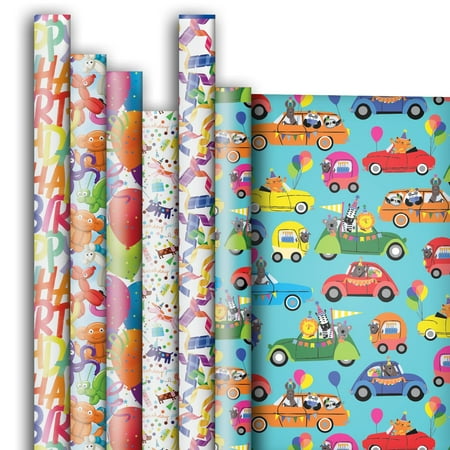Jillson & Roberts Premium Gift Wrap Roll Assortment, Birthday Designs (6 Rolls)