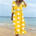 thumbnail image 4 of YuXingFu Church Dress Maxi V-Neck Plus Size Womens Dress 3/4 Sleeve Flowy Long Casual Summer Yellow S, 4 of 6