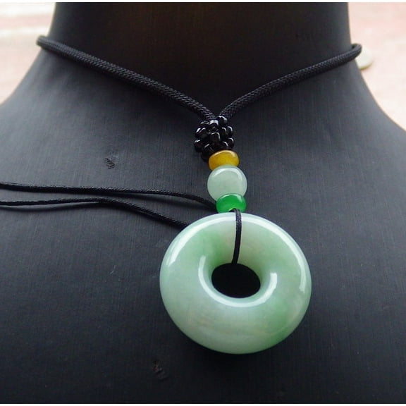 Green Natural A Jade jadeite Pendant Circle Donut Necklace 676425 TN