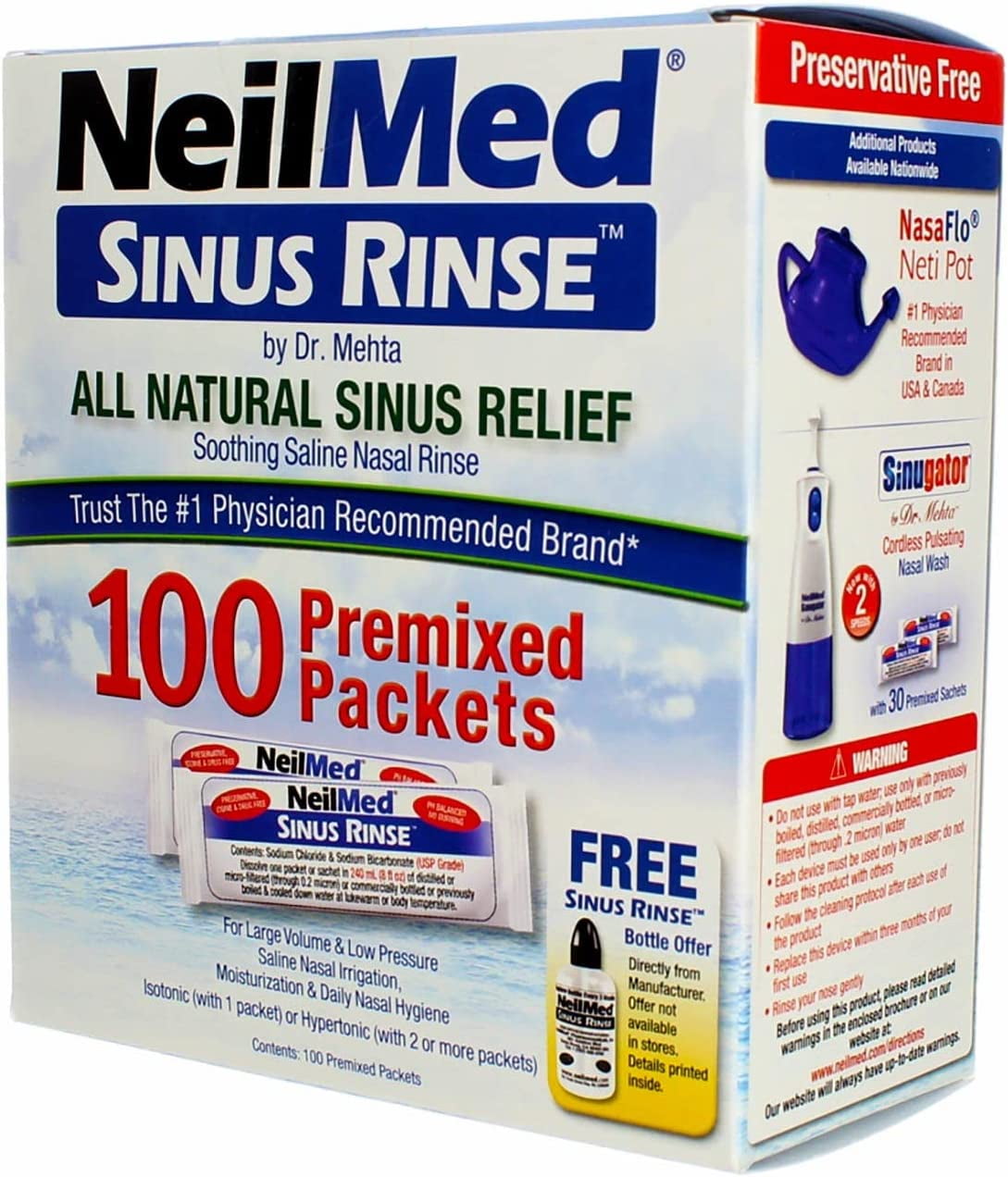 NeilMed Sinus Rinse Premixed Refill Packets 100 Each (Pack of 3)