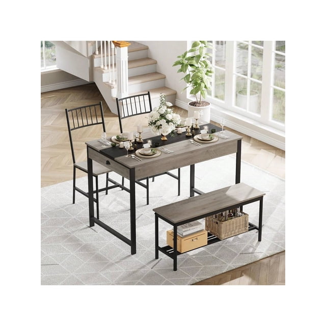 Qinaqin para Hogar cm de Profundidadining Mesa Set For 4 Pequeño Kitchen And 2 Chairs Anchoith Bench Space Saving Almacenamiento Rack y Cajones