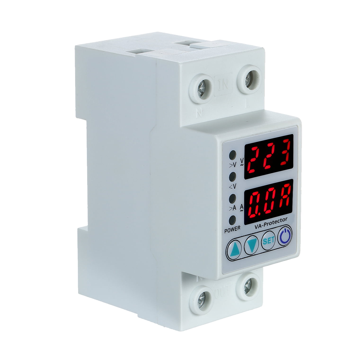 Over 63A 220V Din Rail Adjustable Over Voltage And Under Voltage Protective Device Protector Relay Over Current Protection Home Usage Dual LED Display