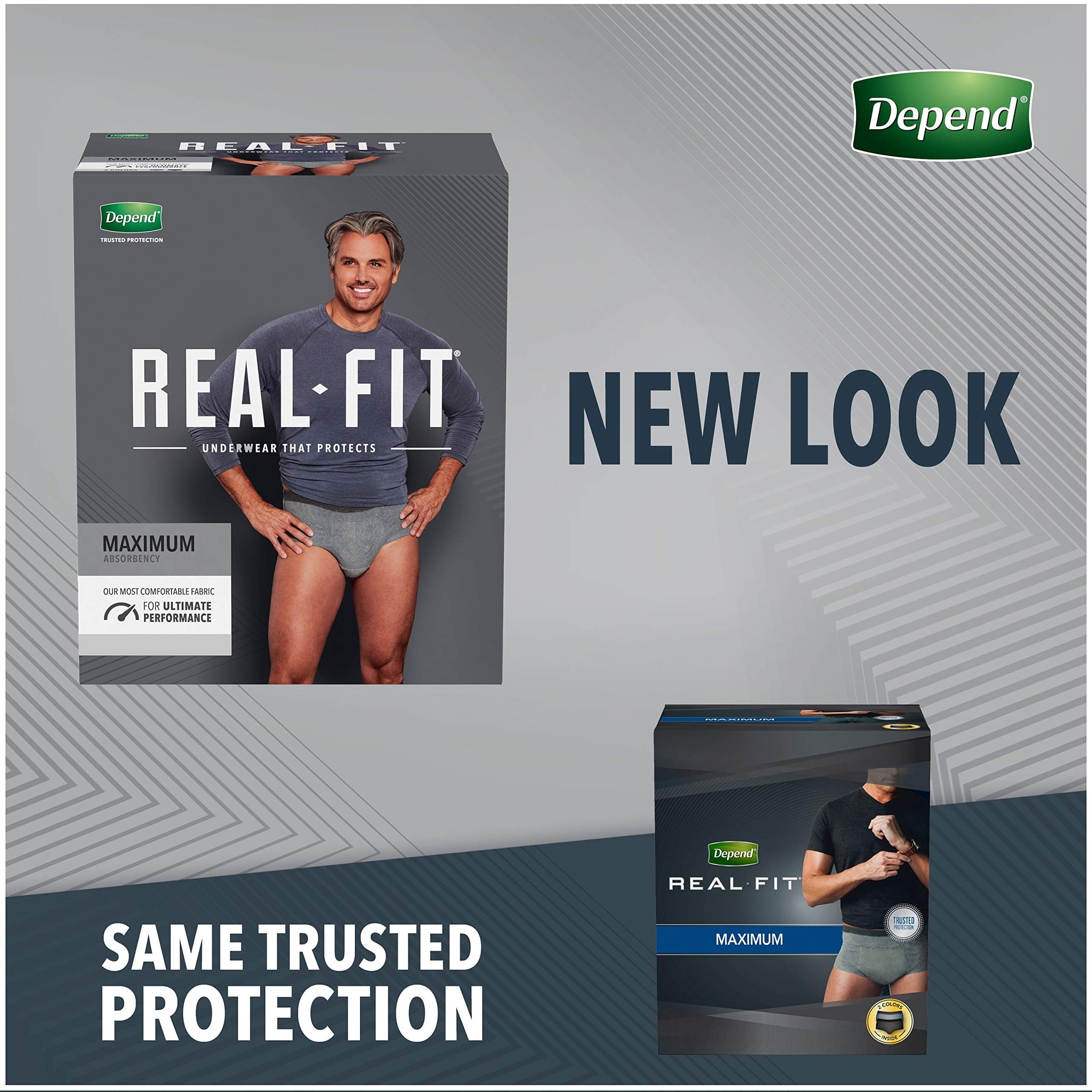 Depend Real Fit Incontinence Underwear for Men, Maximum Absorbency, Disposable, Large/Extra-Large, Grey, 20 Count (Packaging May Vary)