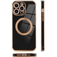 thumbnail image 4 of for iPhone 14 Pro Case [Support for Magsafe] Magnetic Plating Electroplate Luxury Elegant Four Corner Protection Case Camera Protector Soft TPU Shockproof Back Cover Case -Black, 4 of 11